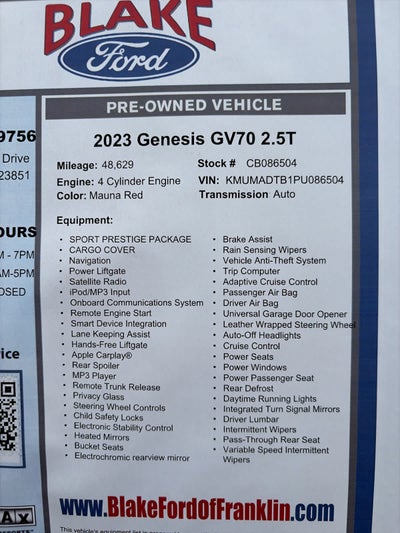 2023 Genesis GV70 2.5T
