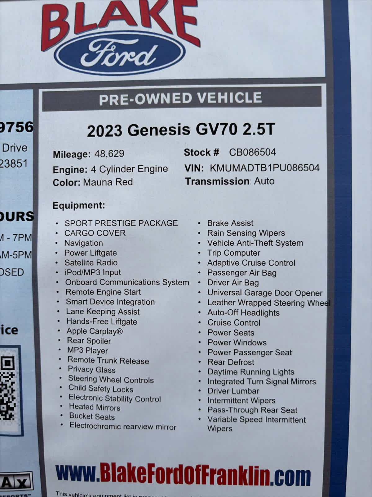 2023 Genesis GV70 2.5T